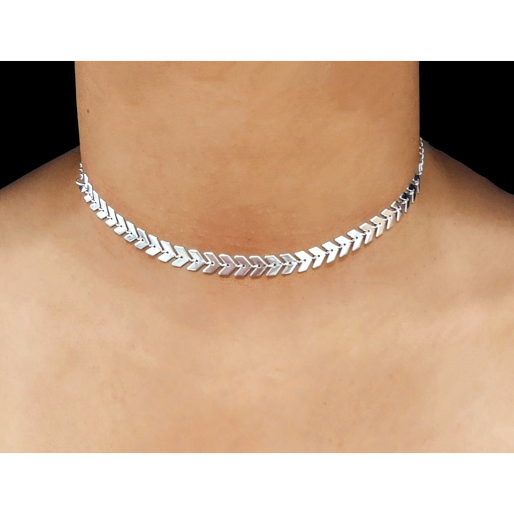 Colar Choker Escama de Peixe Folheado a Prata 925