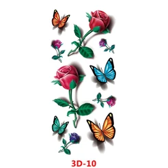 Uma Cartela Tatuagem Temporária Com 10 Adesivos Botão De Rosa E Borboletas 3D-10