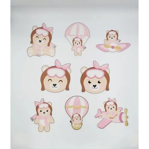 8 Ursinhas Aviadoras Rosa Termocolante Estampado P/ Roupas