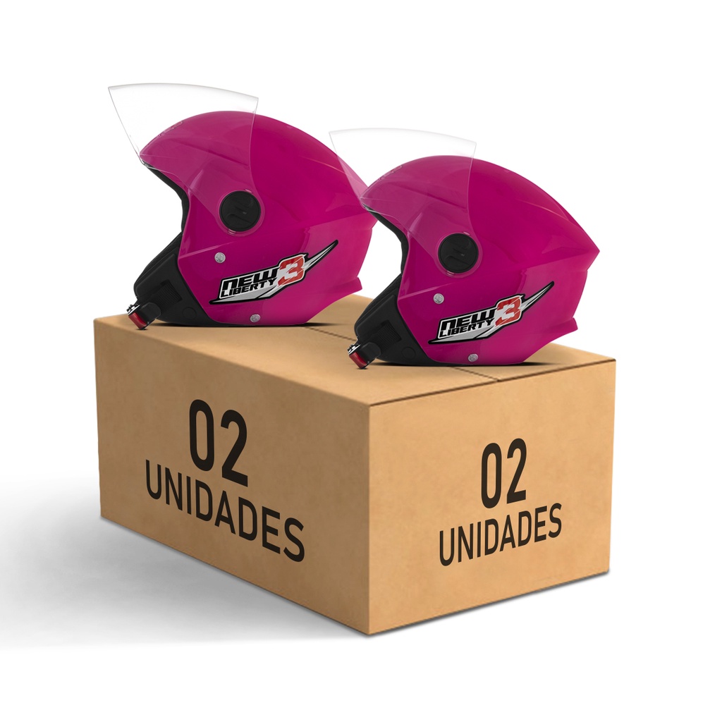 Kit Capacetes Femininos 2 Unidades New Liberty 3 Abertos Tork Viseira Movel Cristal Várias Cores