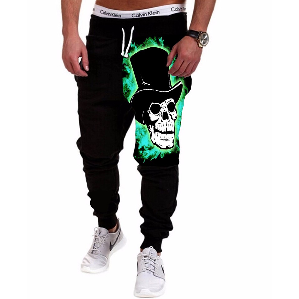 Calça Masculina de Moletom Estampada por Sublimação Caveira Crânio Magico Fundo Neon A195