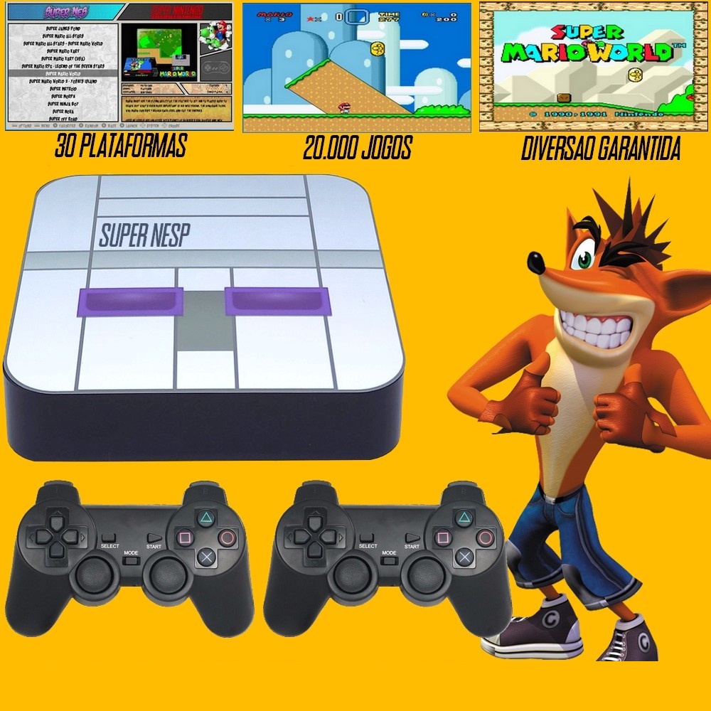 Video Game Retro Super Nintendo Com 9.000 Jogos + 2 Controles