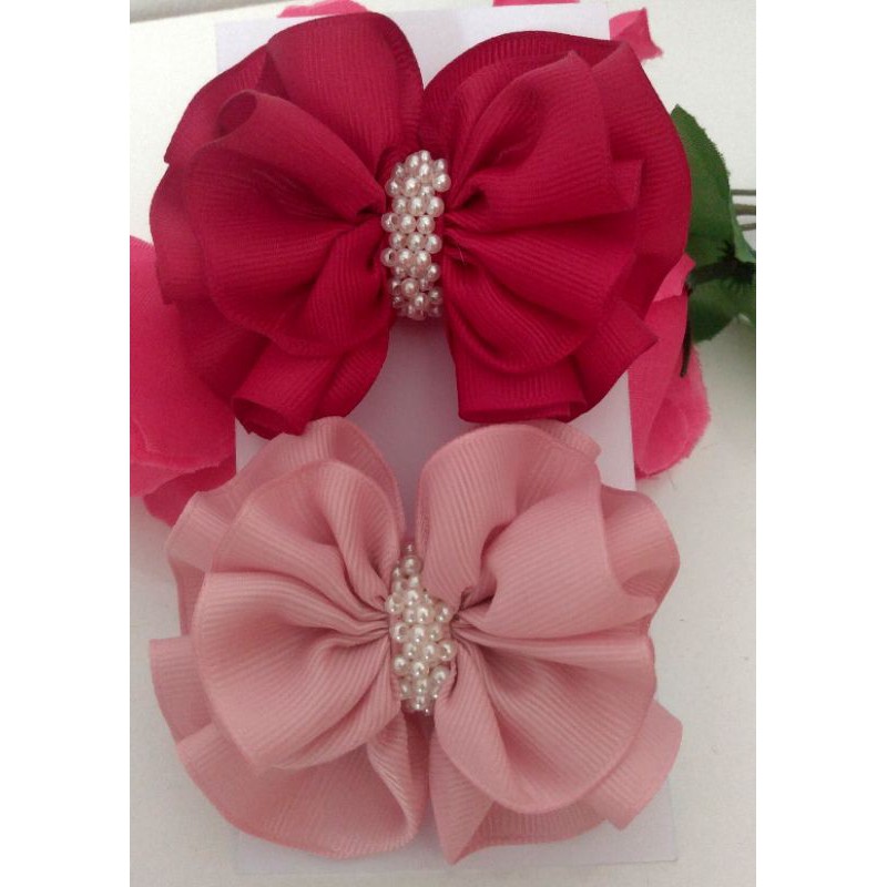 Laço Luxo Duplo Bebê com Pérolas Faixa Infantil Lacinho Enxoval Tiara Acessório Cabelo Menina