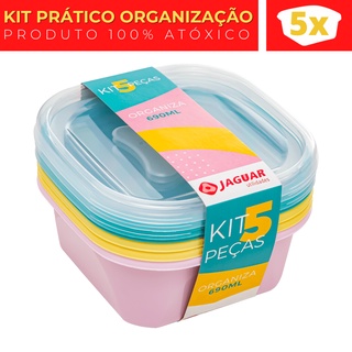 Kit 5 Potes Plasticos 690ml Alimentos Microondas Geladeira