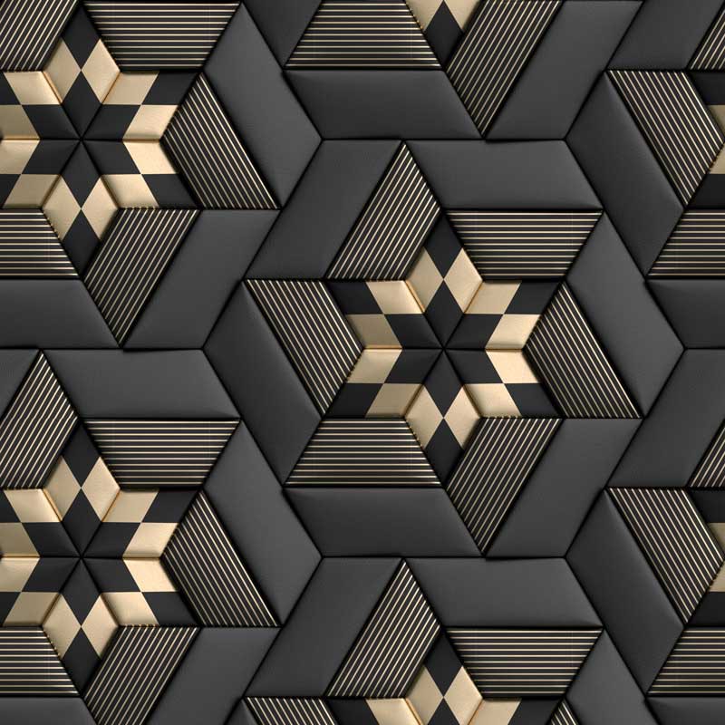 Papel De Parede 3d Dourado Preto Geométrico Rolo Autocolante Adesivo - Home & Living
