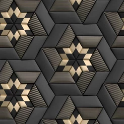 Papel De Parede 3d Dourado Preto Geométrico Rolo Autocolante Adesivo