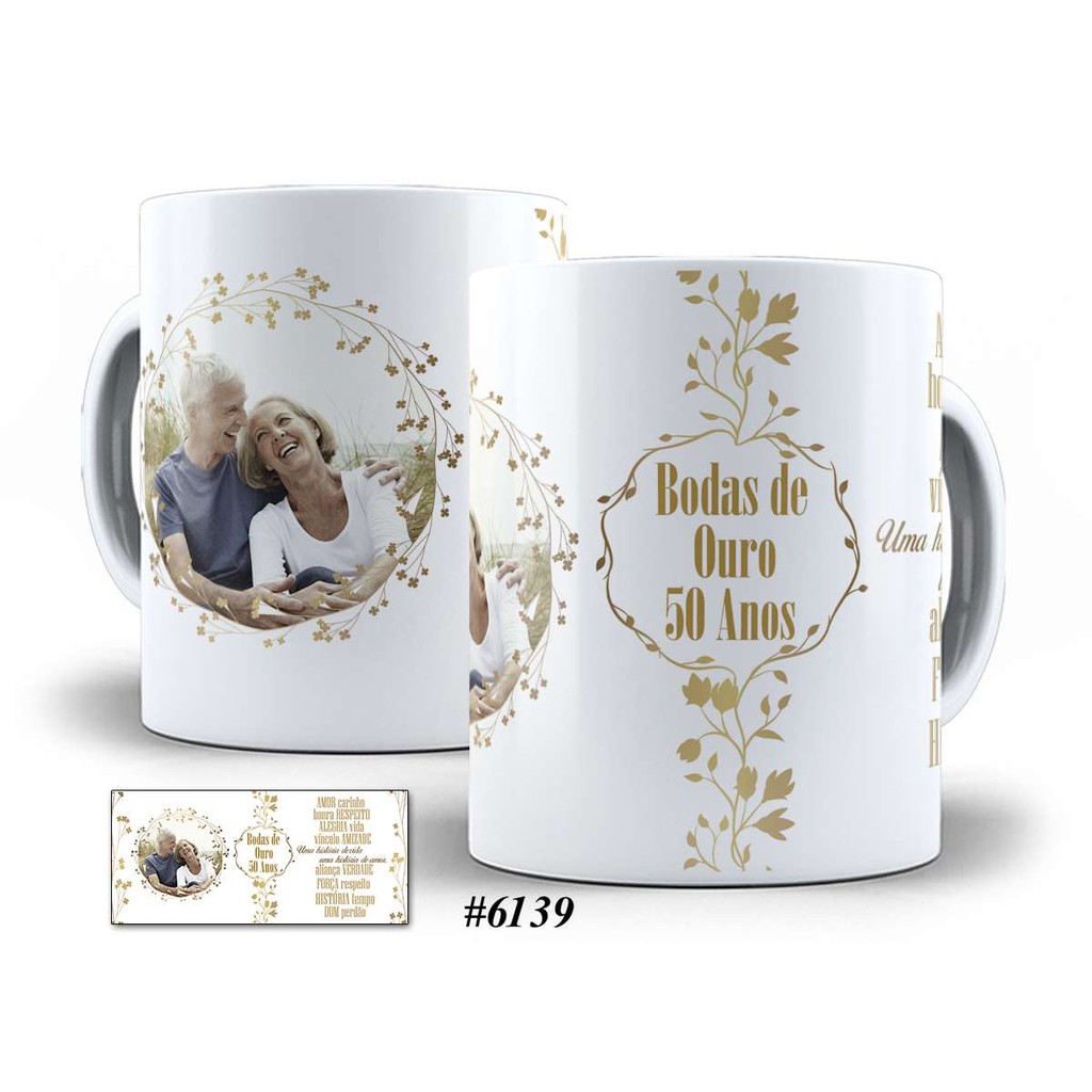 Caneca 50 Anos Bodas De Ouro Com Nome Personalizado Presente Mago Das