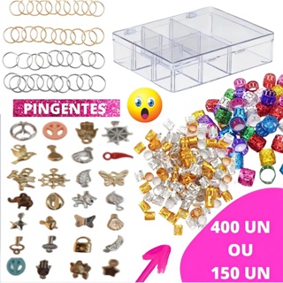 Kit  Tranças Joias e Pingentes + Estojo Organizador Enfeite Para Tranças Kit 400un / 150un / 500un em Oferta na Shopee