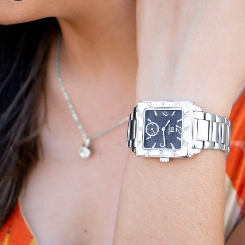 Detalhes do Relógio Feminino Champion Ana Hickmann Quadrado Prata  Aço AH28517T