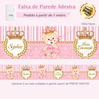 Faixa de Parede Ursinha Princesa Rosa – Adesivo Decorativo Infantil para Quarto de Menina em Oferta na Shopee
