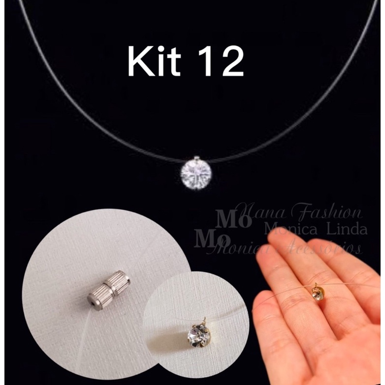 Kit 12 Colar Ponto de Luz Gargantilha Pingo de Luz Bijuteria cor Cristal