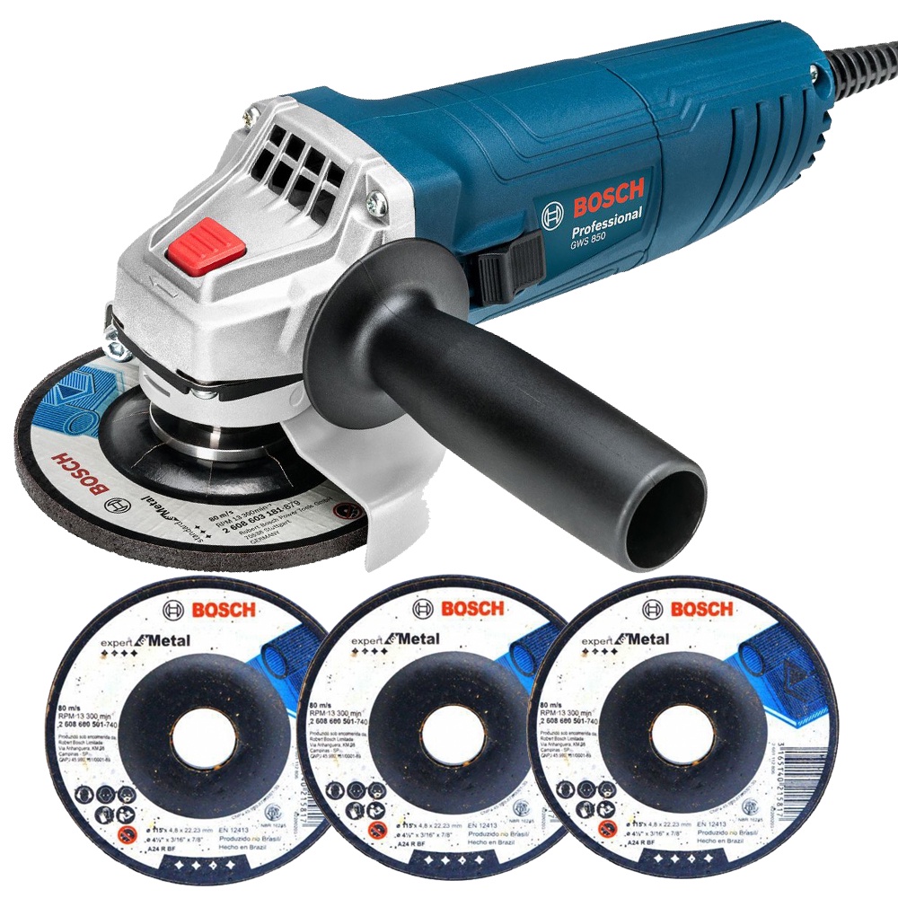 Esmerilhadeira Angular GWS 850 Bosch 850W 4.1/2" com 3 Discos em Oferta na Shopee