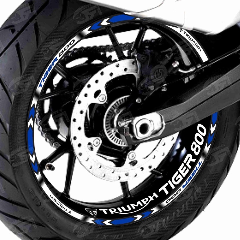 Adesivo Friso Refletivo Roda Moto Triumph Tiger 800 XR XRX XRT Tiger 800 XC XCX XCA  + Adesivos Internos M01 azul branco