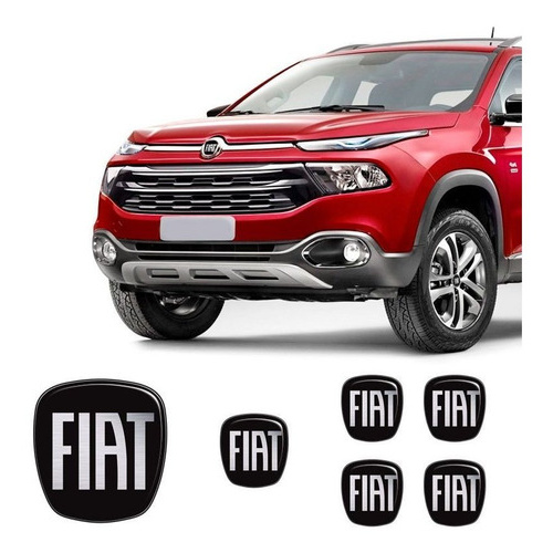 Adesivo Emblemas Fiat Toro Black Diant Volante Roda Resinado