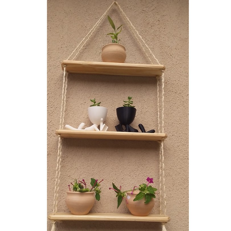 Prateleiras Suspensa Estante Decorativa Plantas livros com sisal