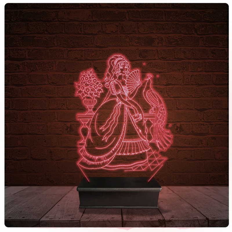 Abajur Luminária Acrílico Led - Princesa Pavão