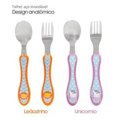Conjunto Talher Infantil Aco Inox Anatomico Leao Unicornio