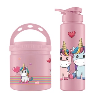 Kit Pote Lanche Biscoitos + Squeeze 750ml Unicórnio Infantil