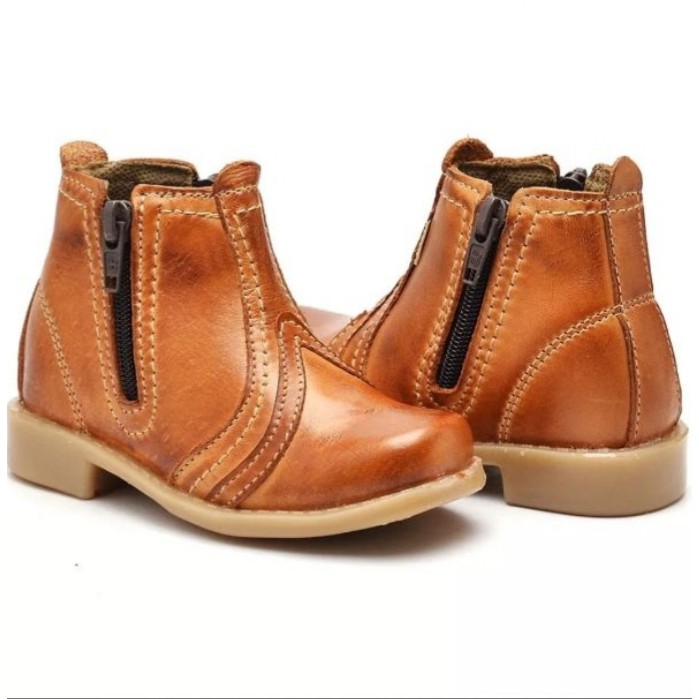 Bota Botina Botinha Masculino Menino Infantil Moda Estilo Country Texana 100% Couro Ziper Na Lateral
