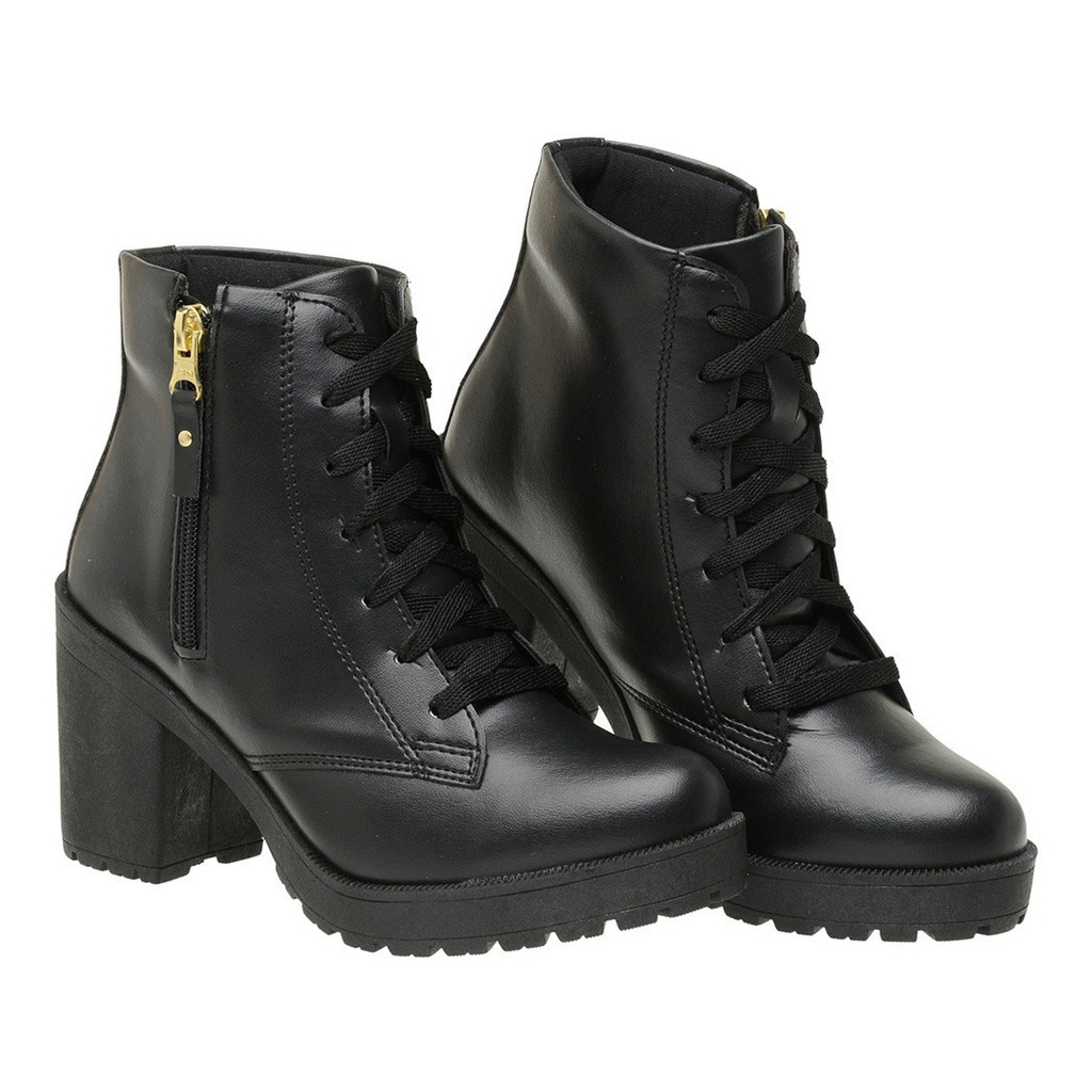 bota coturno feminino salto alto grosso tratorada cano curto