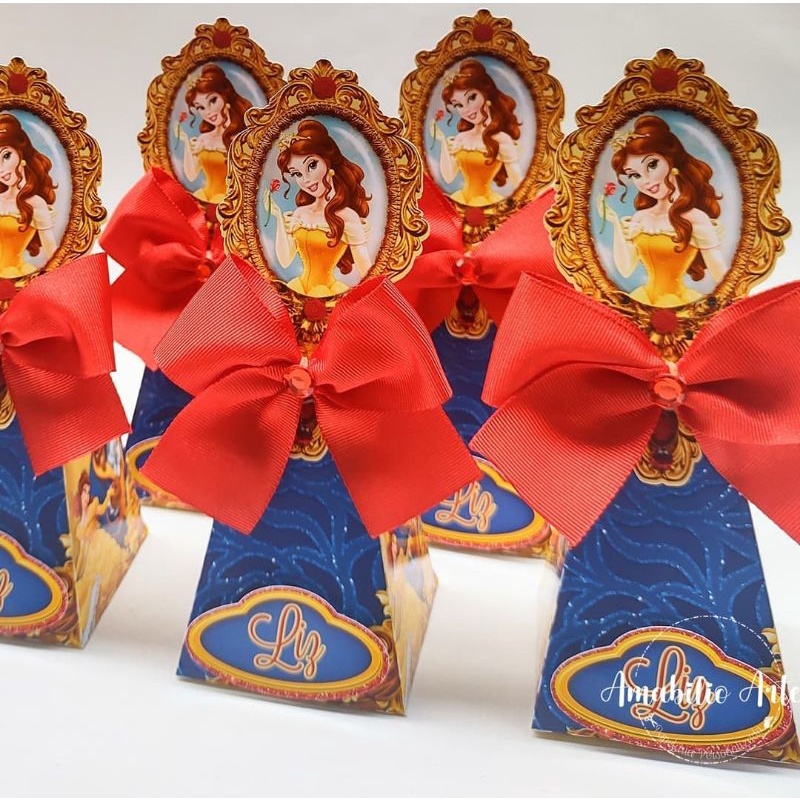 Caixa Pirâmide 3D tema A Bela e a Fera | Festa Aniversário | Caixinhas Personalizadas | Lembrancinha para festas