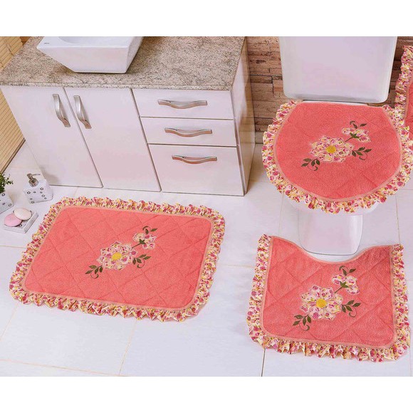 Jogo de Banheiro Bordado GRANDE Matelado na ESPUMA Babadinho Duplo