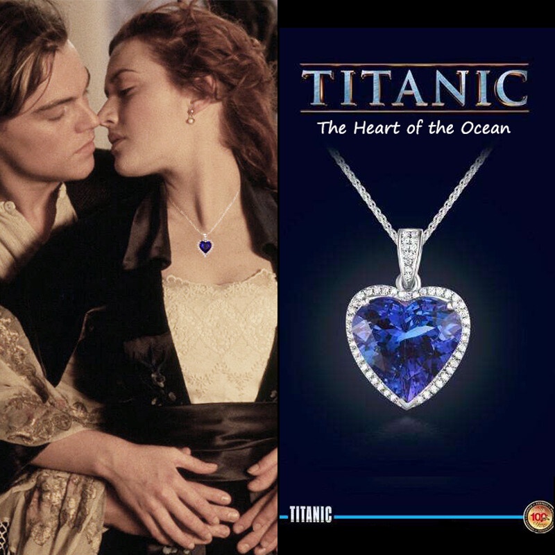 Colar com pingente Titanic Heart of Ocean blue heart love forever