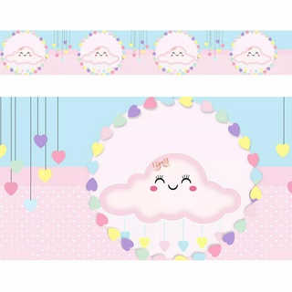 Faixa Decorativa Nuvens Chuva de Amor Rosa Para Quarto