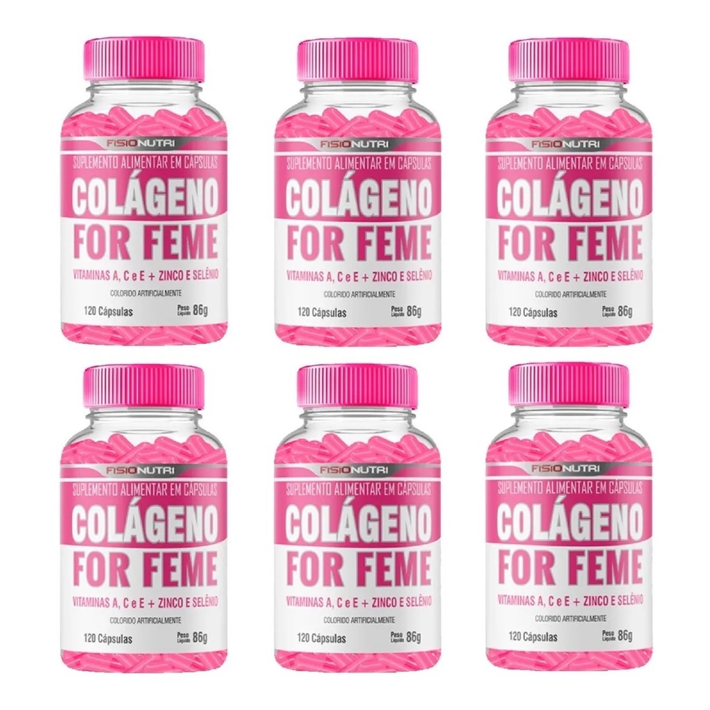 Kit 6 X Colágeno Hidrolisado C/ Betacaroteno + Vitamina C 720 Caps FisioNutri