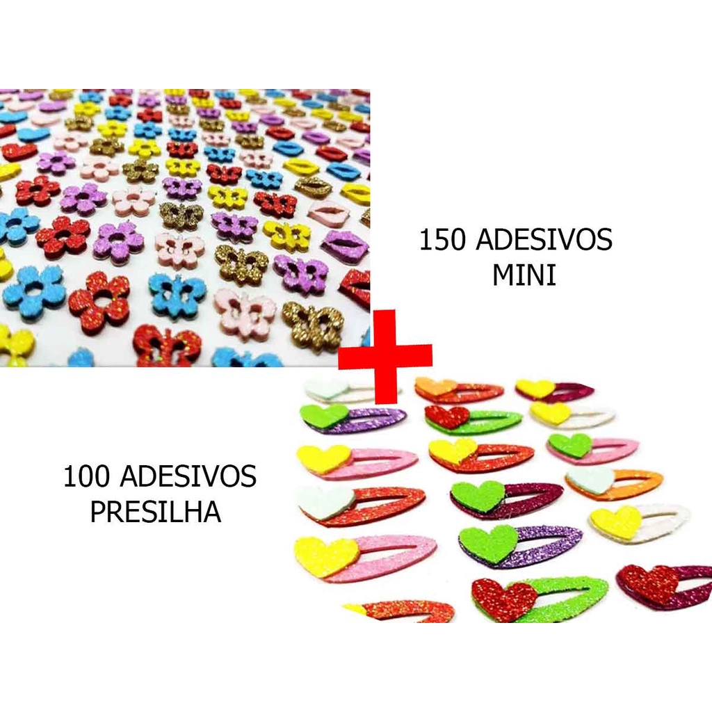 Kit250 adesivos mini+presilhas Glitter lacinho pet cão gato