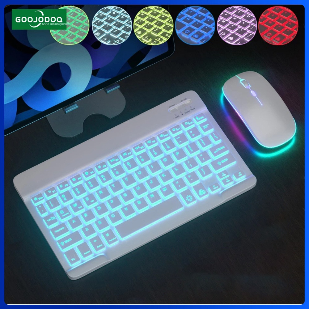 GOOJODOQ Teclado E Mouse Bluetooth Sem Fio Com Luz LED Para Tablet Android