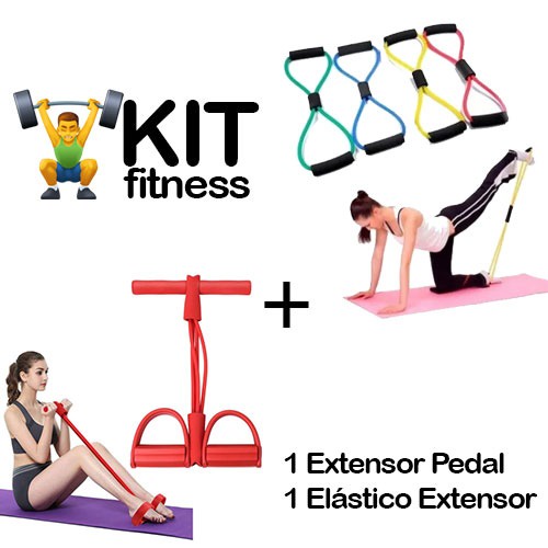 Kit Fitness Elástico de Extensão Cross + Extensor Pedal Treine em Casa