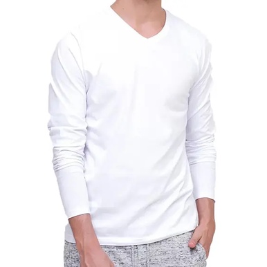 Blusa masculina gola V manga longa em tecido 100% algodão
