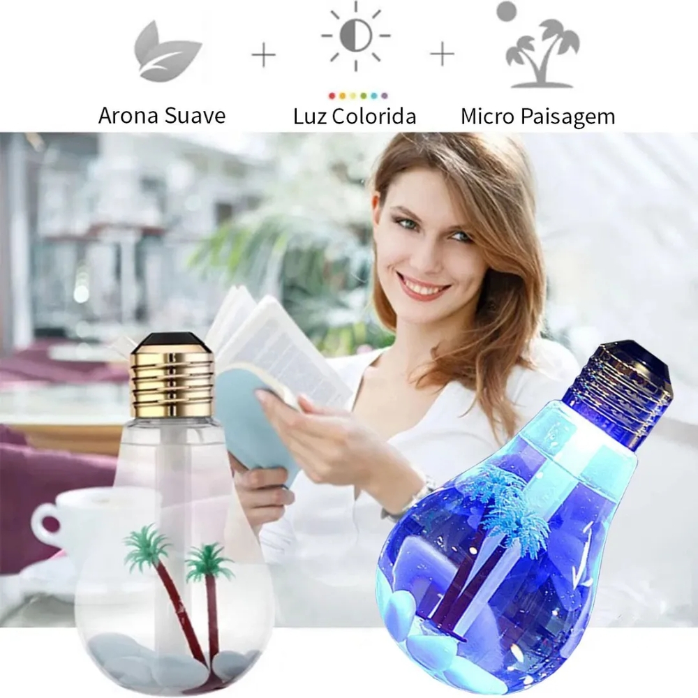 Difusor Elétrico Umidificador Ar Ambiente USB Luminária Lâmpada Aromas L