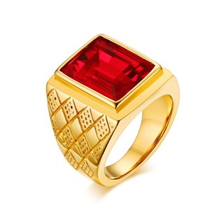 Anel Masculino Homem Revestido 18k Pedra Vermelha Granada