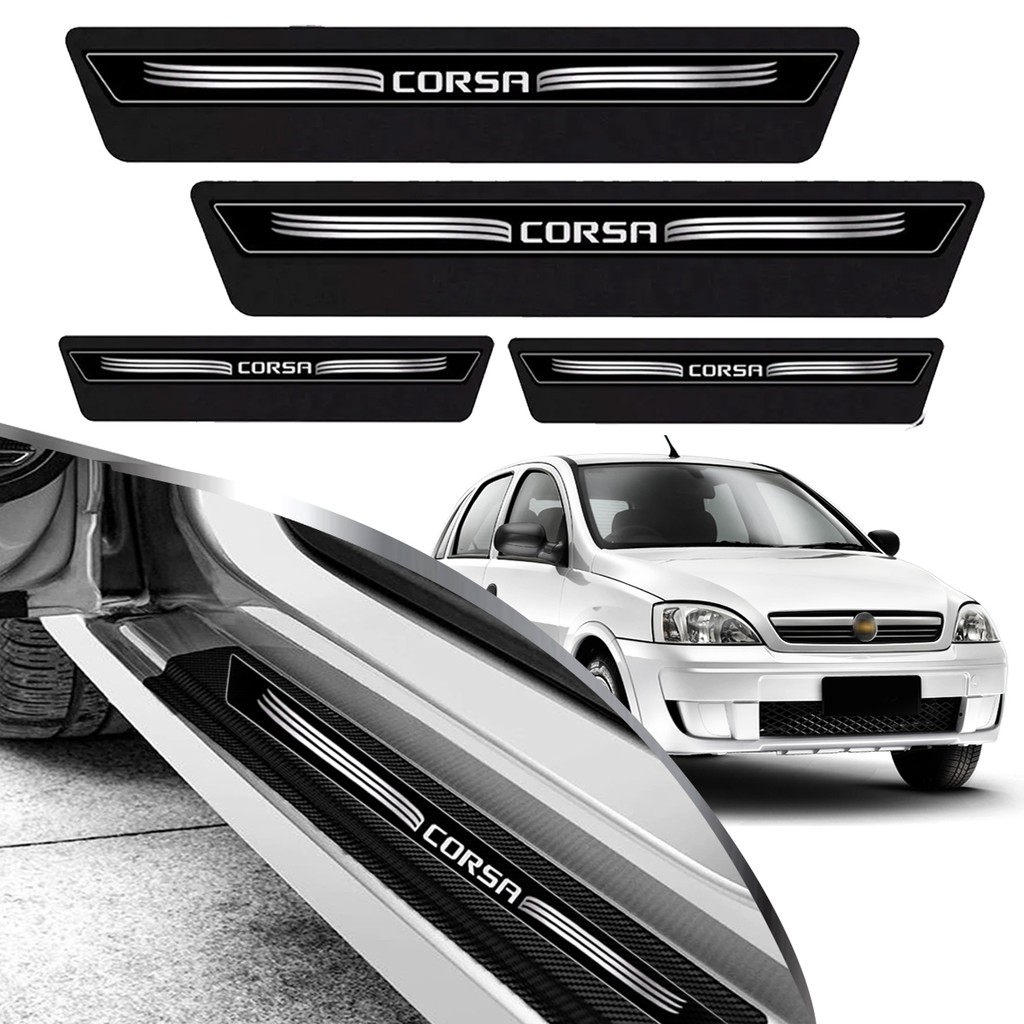 Kit 8 Peças Soleira Adesivo Porta Adaptável Corsa Wind 2 E 4 Pts 95 96 97 98 99 2000 2001 2002 - Preto Promoção