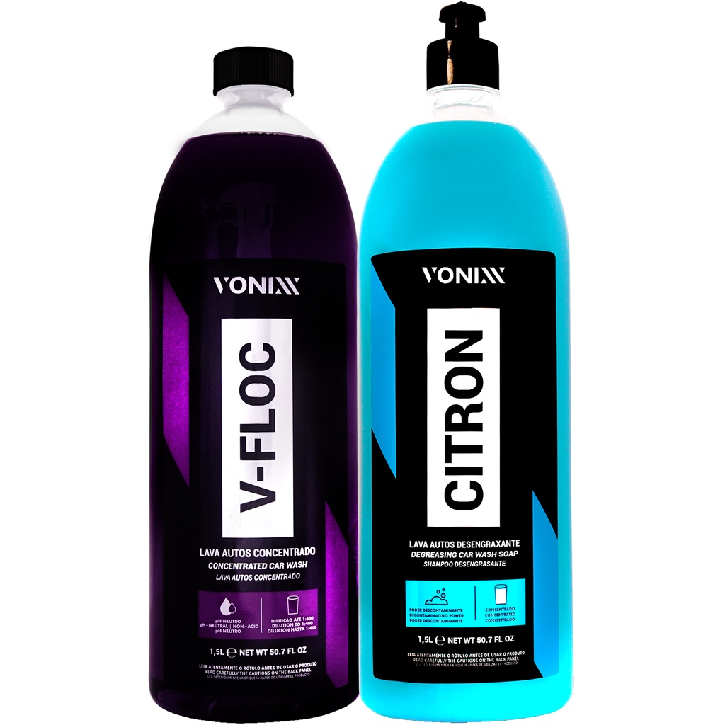 Shampoo Desengraxante Citron 1,5L Vonixx + Shampoo Lava Autos V-floc 1,5l Vonixx