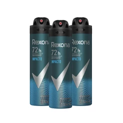 Kit com 3 Desodorantes Antitranspirantes Aerosol Masculino Rexona Impacto 72 horas 150ml