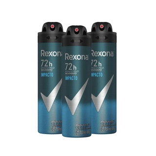 Kit com 3 Desodorantes Antitranspirantes Aerosol Masculino Rexona Impacto 72 horas 150ml cada