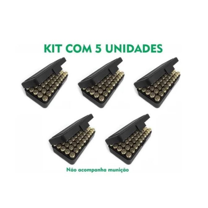 Kit Com 05 Unidades - Caixa Estojo Porta Munição Retangular - Bélica / Preto