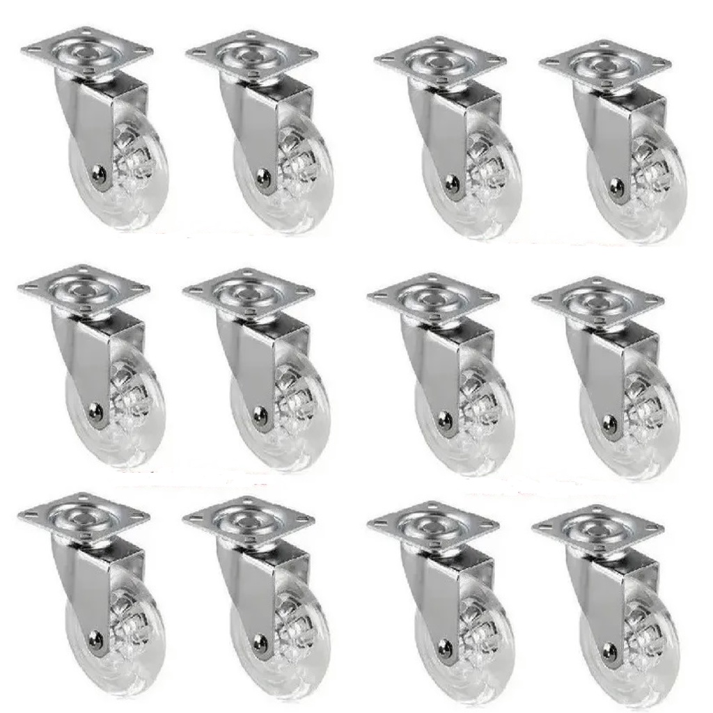 12 Unidades Rodinhas 50mm Rodízios Rodas Giratórias Sem Trava Para Móveis ou Carrinhos Gel Silicone Anti Risco