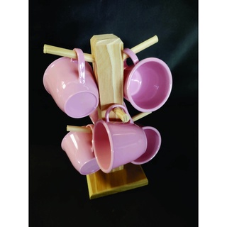 Suporte P Pinus com 6 Xícaras de Acrílico Rosa