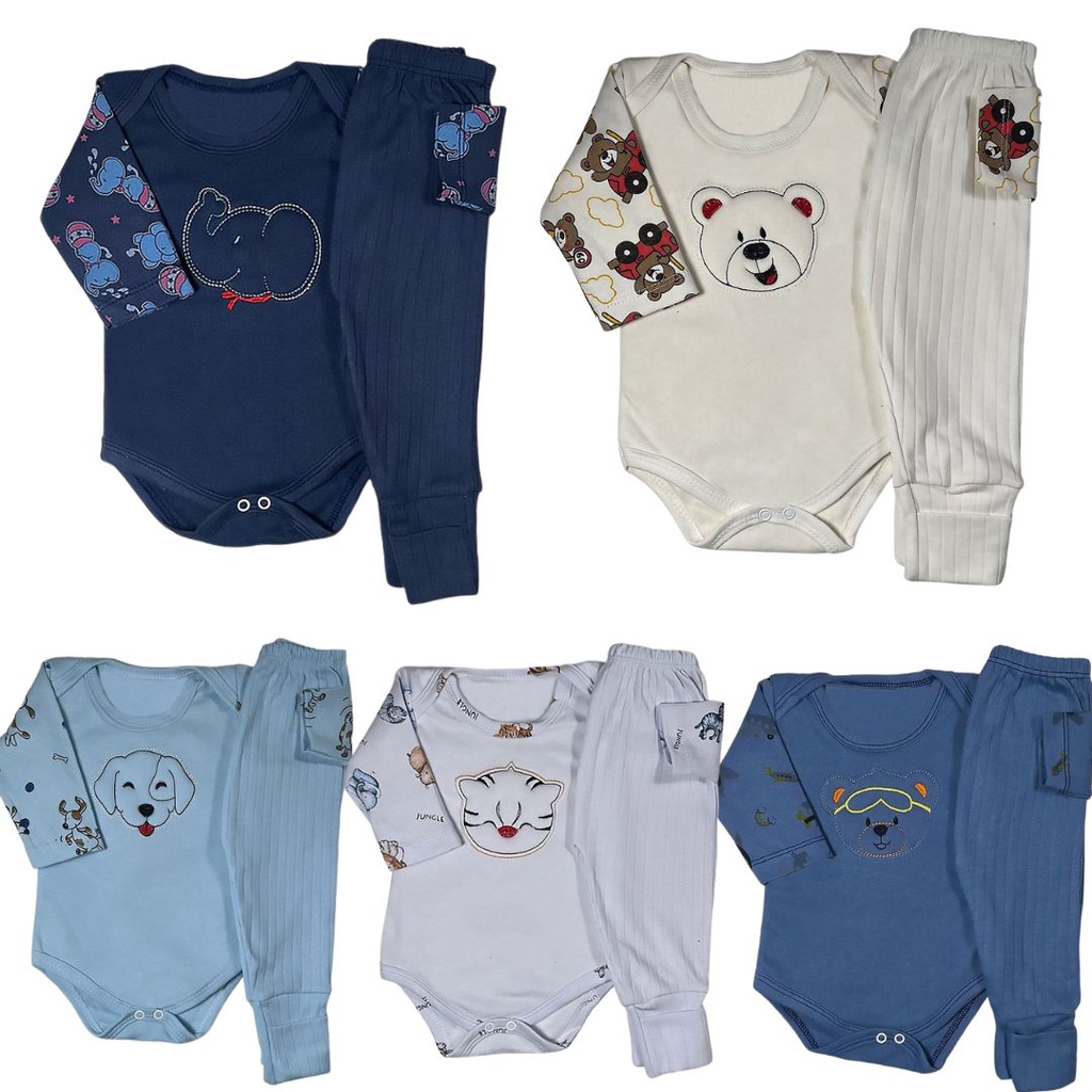 Kit 8 Peças Body Bebe Bordado E Mijão Canelado Vira Pé Menino  100% ALG em Oferta na Shopee