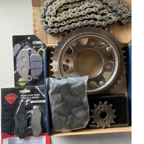 Kit Relação Transmissão CB 250 Twister 2016 até 2022 + Combo (Pastilha de Freio Dianteiro e Traseira s/ABS + Coxim da Coroa + Óleo p/Corrente)