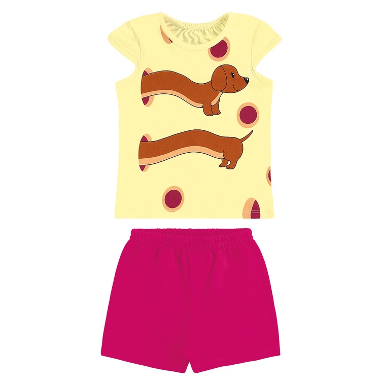Conjunto Menina Blusa Shorts Moletom estampa cachorrinho Infantil