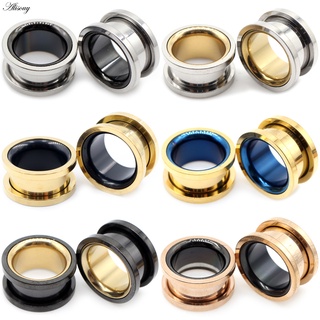 Alisouy 2pcs Smiple Hollow Aço Inoxidável Flared Ear Plugs Túnel Expansor Maca Medidores De Carne Piercing Jóias Do Corpo Brinco