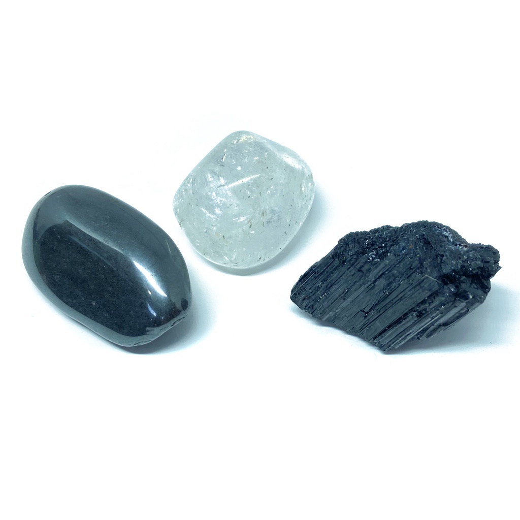 Escudo Proteção Energética | Pedras Naturais | Hematita, Turmalina Negra E Cristal | Kit Mini Cristais