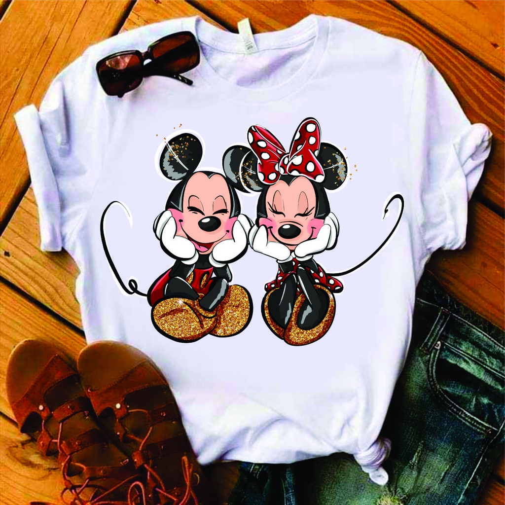 Camisa Blusinha básica feminina Tshirt moda Personagens blusa Baby Look Mikey Minnie