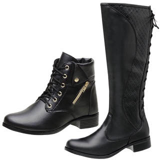 kit 2 Pares Bota Cano Alto e Cano Baixo Feminina com Cadarço Ajustável confortável