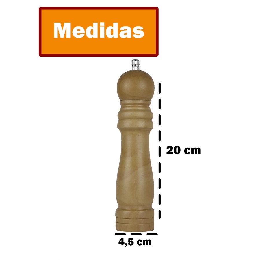 KIT 2 Moedores de Madeira Para Sal e Pimenta Triturador de Temperos e Especiarias Utensílio Cozinha